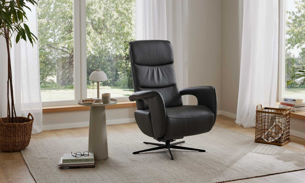 Dreh-Relaxsessel mit Lederbezug in Anthrazit