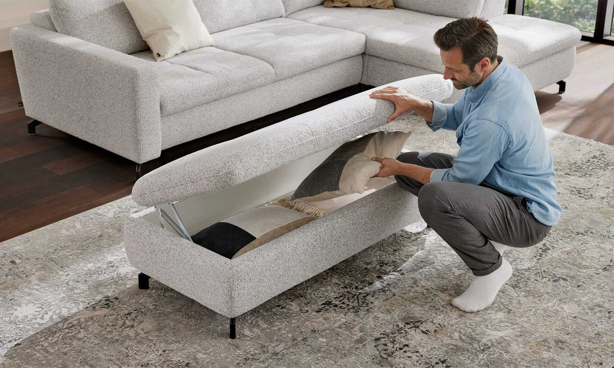 Interliving Serie 4451 – XXL Polsterhocker Stoff Ecru