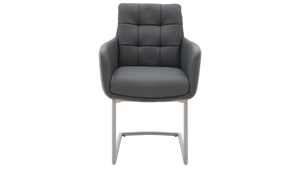 Freischwinger-Sessel mit grauem Leder-Cord-Mix und Edelstahlgestell