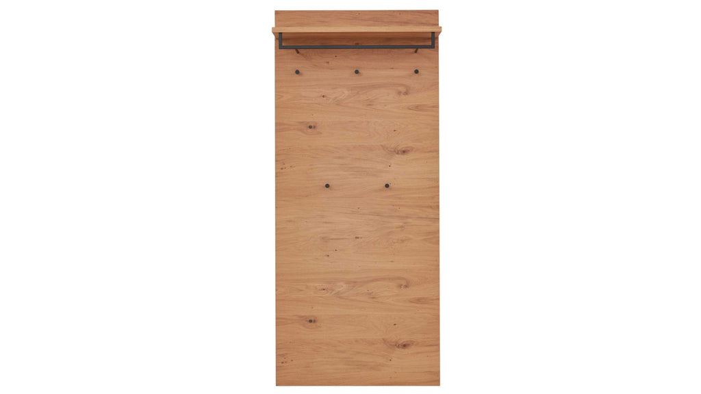 Moderne Garderobe aus Holz mit grauen Fronten, Schuhschrank, Spiegel und Wandpaneel