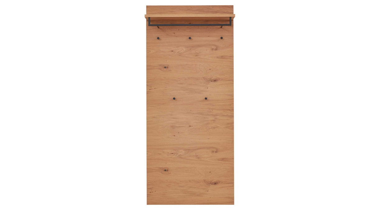 Moderne Garderobe aus Holz mit grauen Fronten, Schuhschrank, Spiegel und Wandpaneel