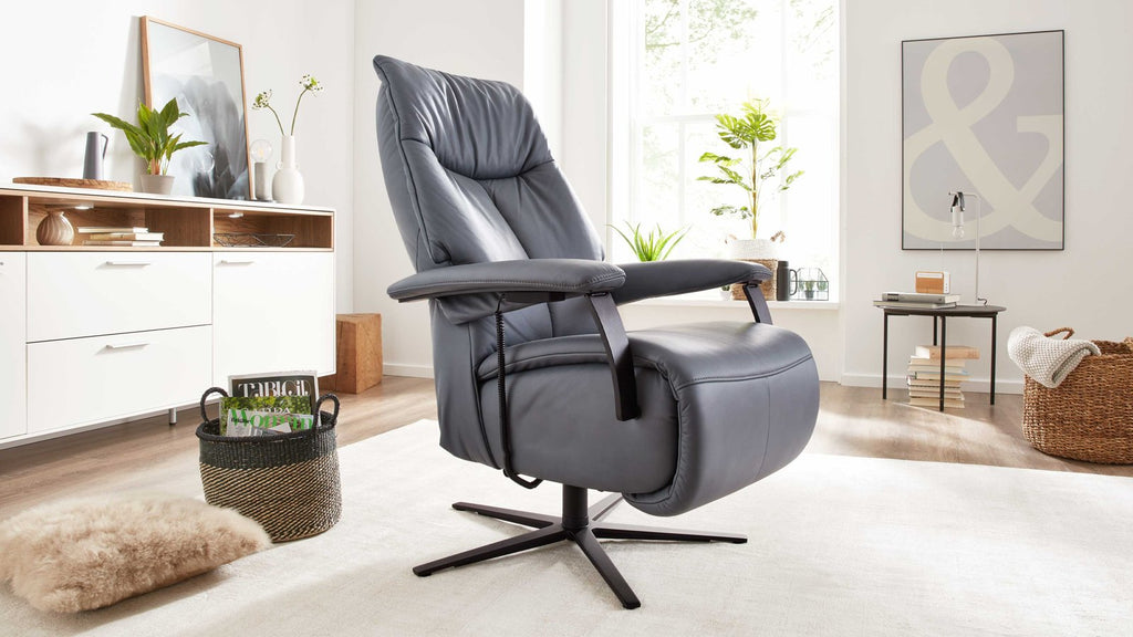 Relaxsessel Leder Blau/Grau