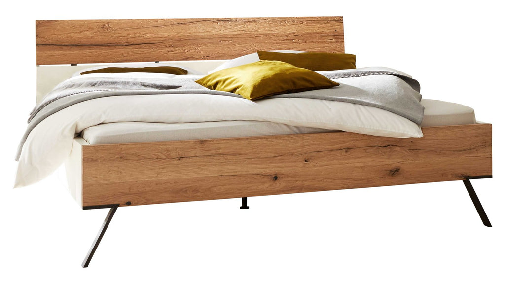 Schlafzimmermöbel-Set mit Doppelbett, Nachtschränken und Kleiderschrank in Weiß und Holzoptik