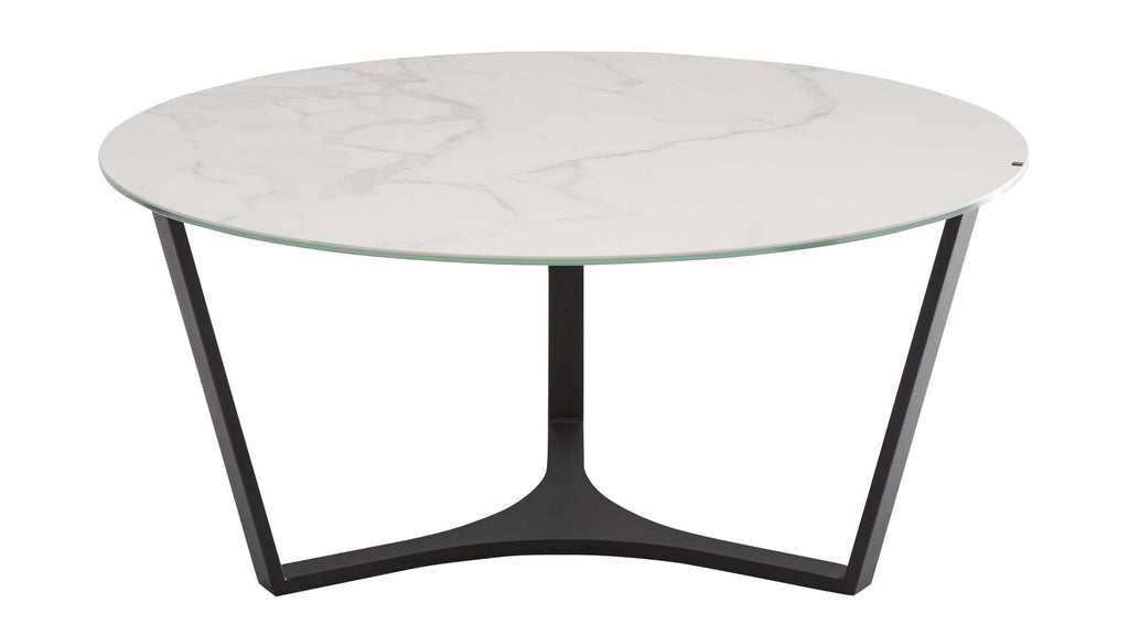 Runder Couchtisch mit heller Marmoroptik