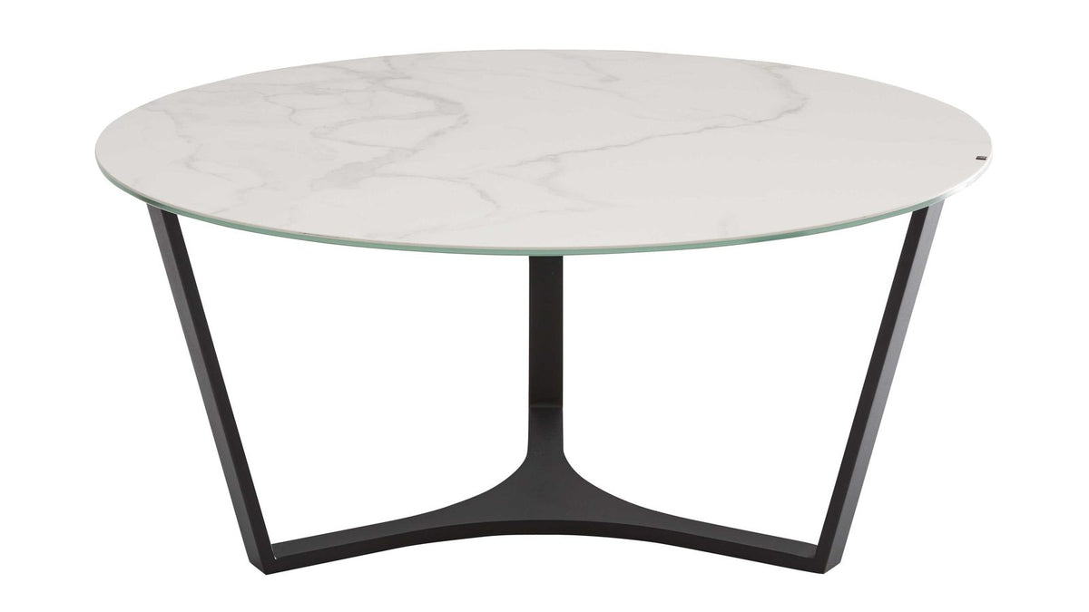 Runder Couchtisch mit heller Marmoroptik