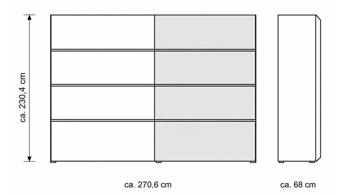 Schlafzimmer in Balkeneiche und Taupe mit Doppelbett und Schwebetürenschrank