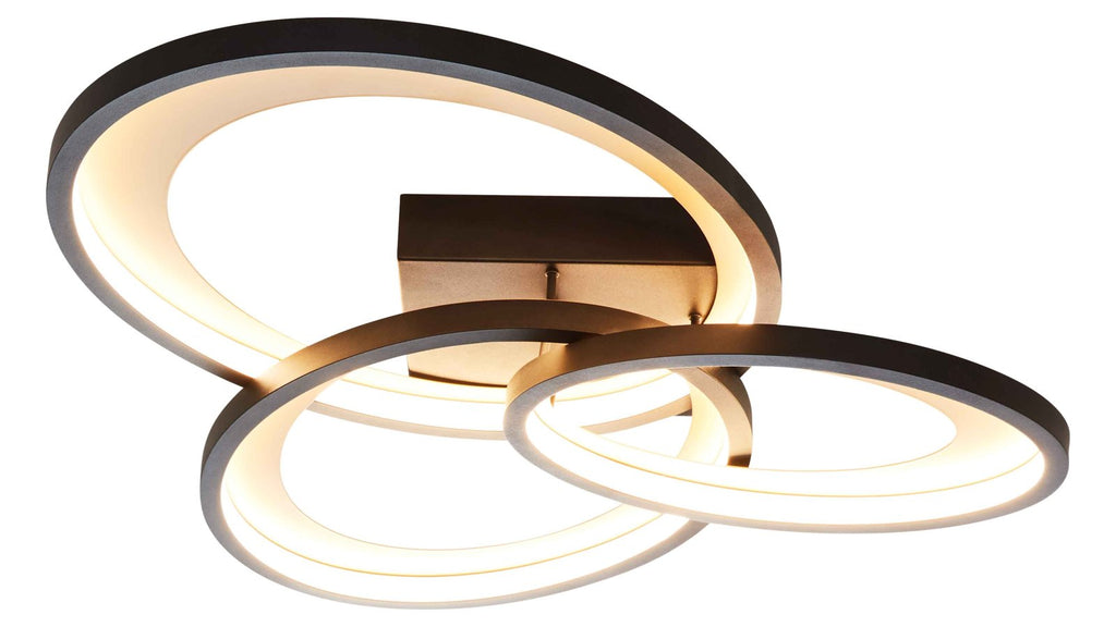 Deckenleuchte mit drei ineinander verschlungenen LED-Ringen in Schwarz