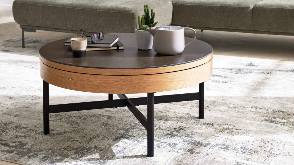 Runder Couchtisch mit Stauraum