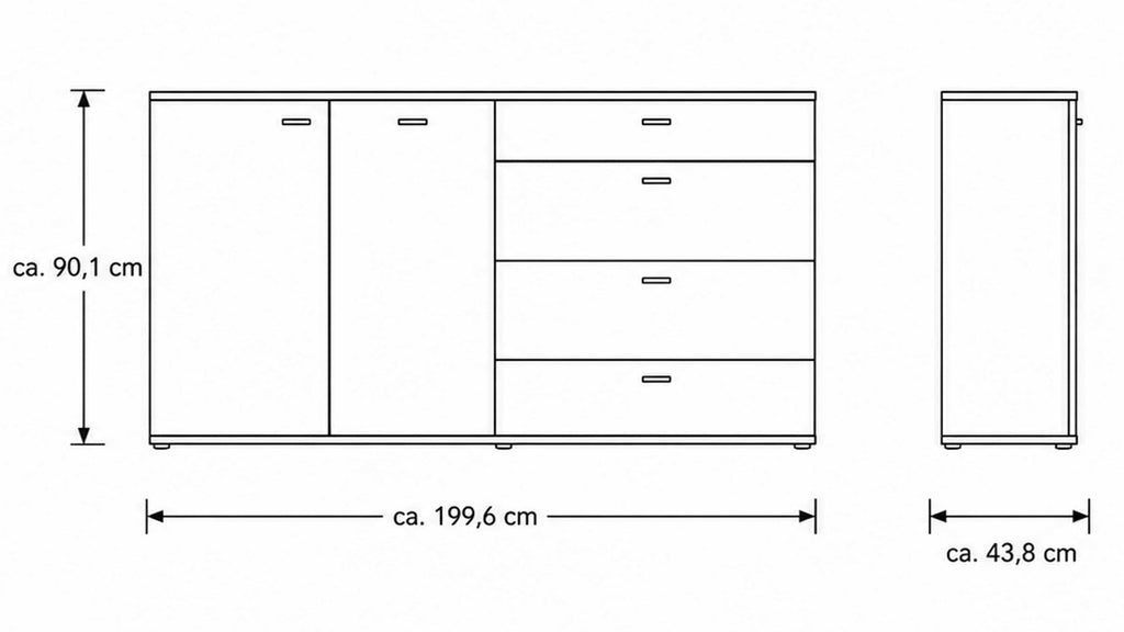 Interliving Sideboard Serie 2024 mit Eichefurnier und Schwarzglas