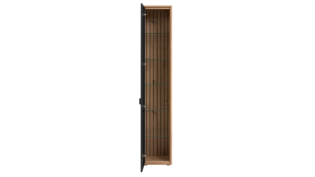 Interliving Vitrine Serie 2024 mit Schwarzglasfront und Eichefurnier
