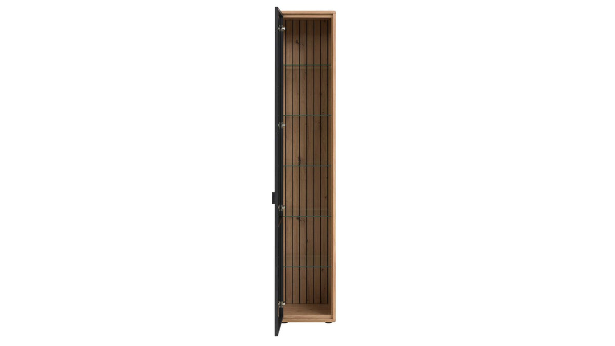 Interliving Vitrine Serie 2024 mit Schwarzglasfront und Eichefurnier