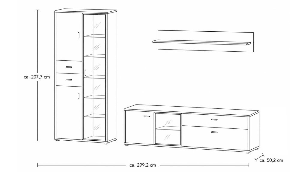 Interliving Wohnwand Serie 2024 mit TV-Board, Vitrine und Wandregal