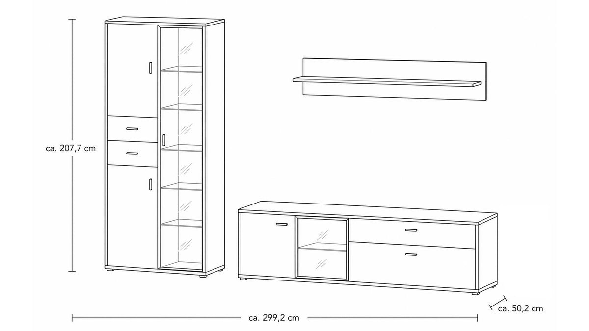 Interliving Wohnwand Serie 2024 mit TV-Board, Vitrine und Wandregal