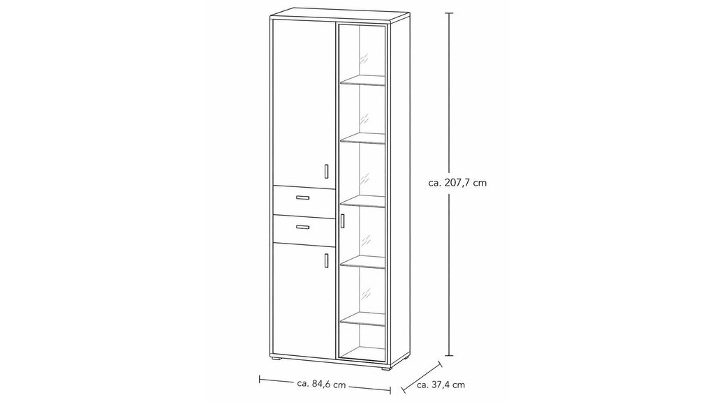 Interliving Vitrine Serie 2024 mit Eichefurnier und Schwarzglastür