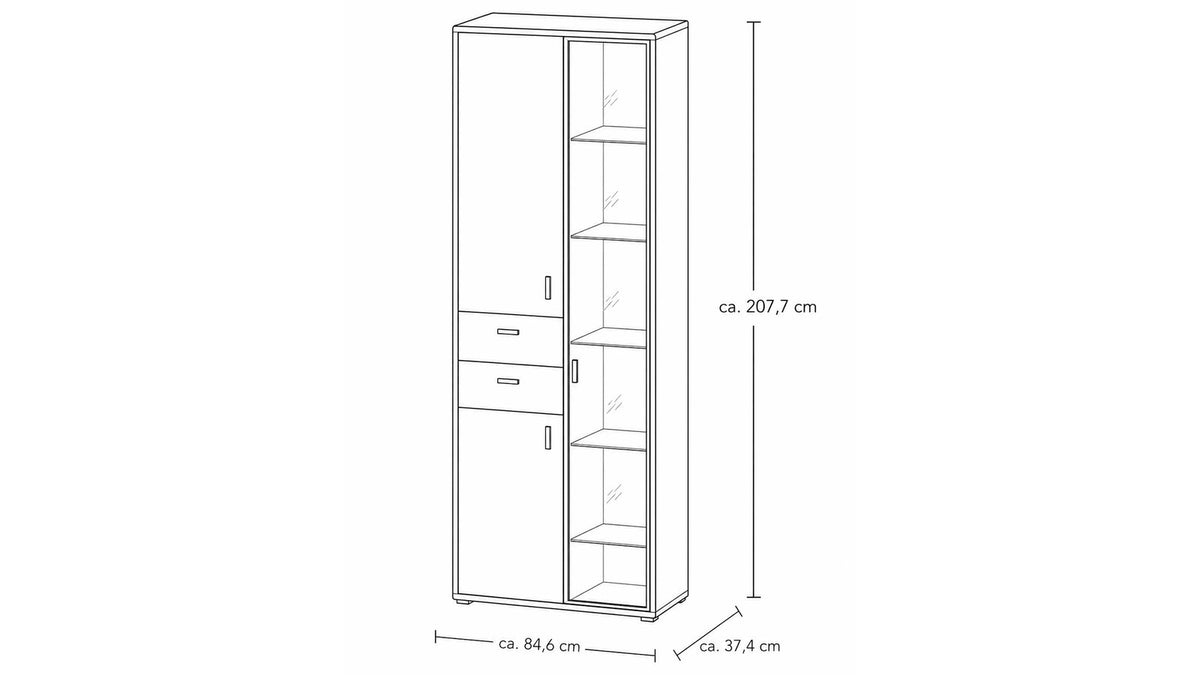 Interliving Vitrine Serie 2024 mit Eichefurnier und Schwarzglastür