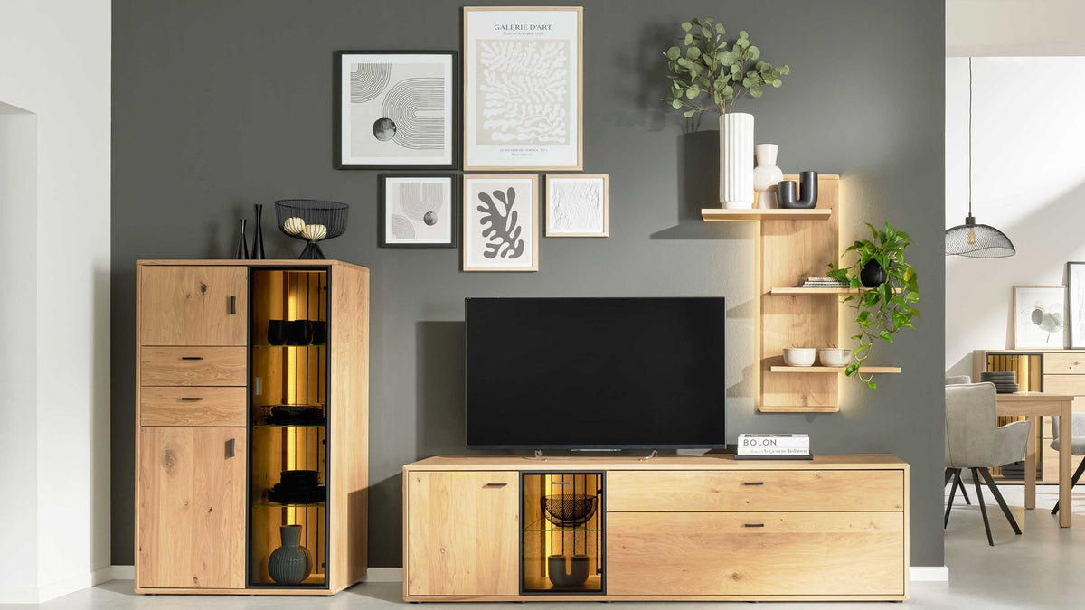 Interliving Wohnlösung Serie 2024 mit Highboard, TV-Unterteil und Wandpaneel