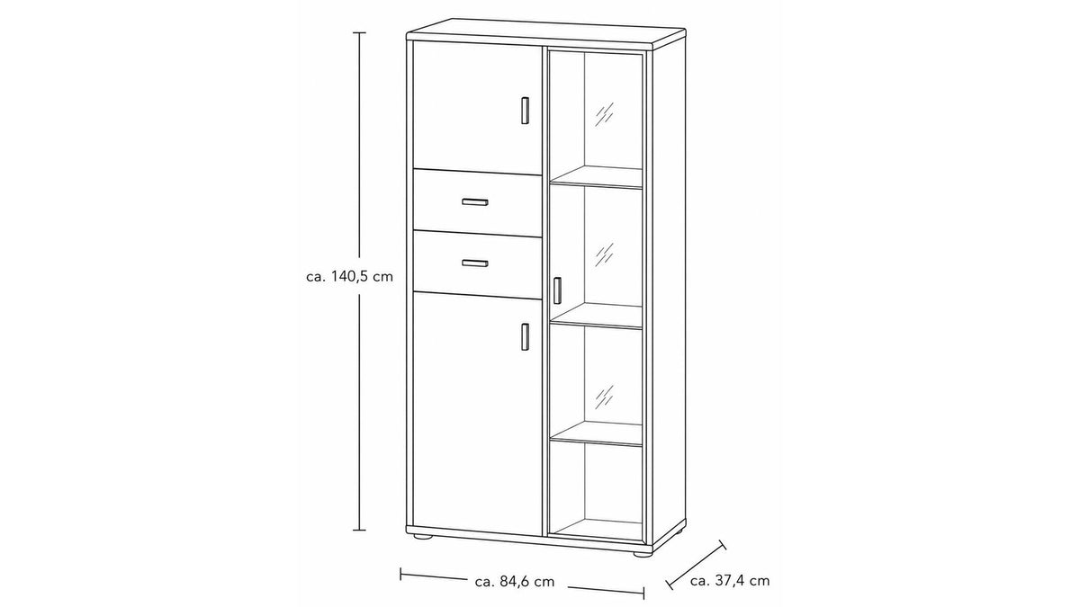 Interliving Highboard Serie 2024 in Eichefurnier und Schwarzglas