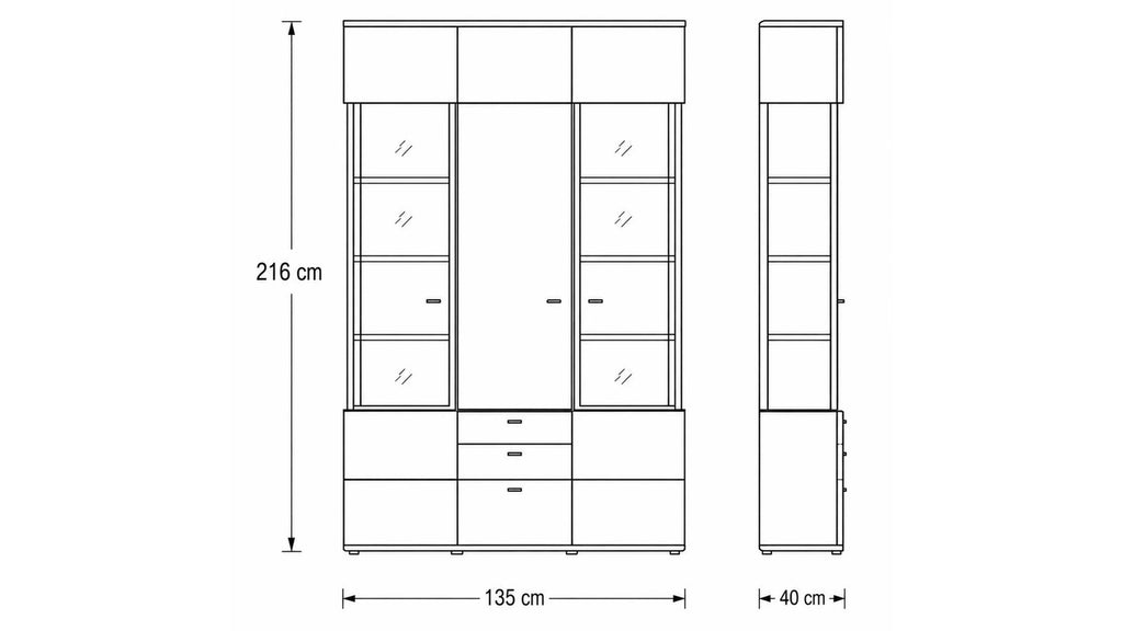 Interliving Vitrine Serie 2110 in Alteiche Dekor mit Glaseinsätzen