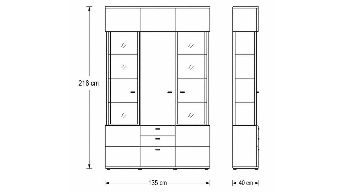 Interliving Vitrine Serie 2110 in Alteiche Dekor mit Glaseinsätzen