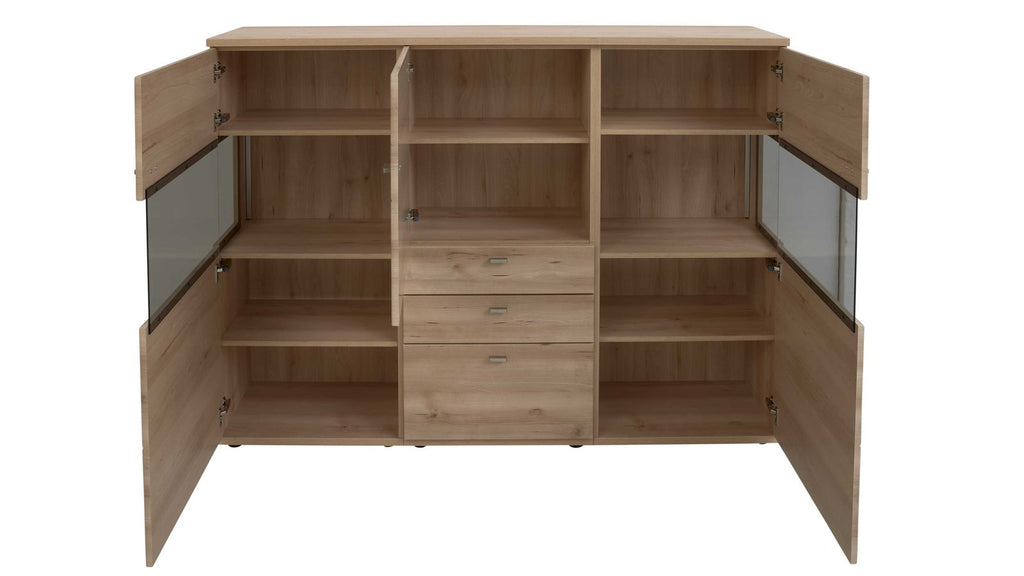 Interliving Highboard Serie 2110 in Alteicheoptik mit Glaseinsätzen