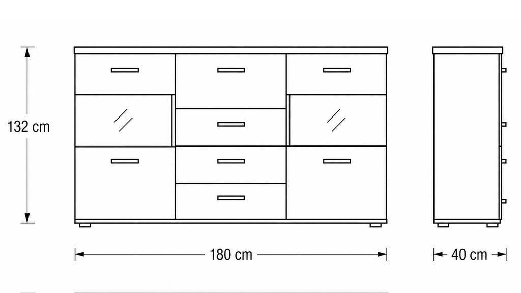 Interliving Highboard Serie 2110 in Alteicheoptik mit Glaseinsätzen