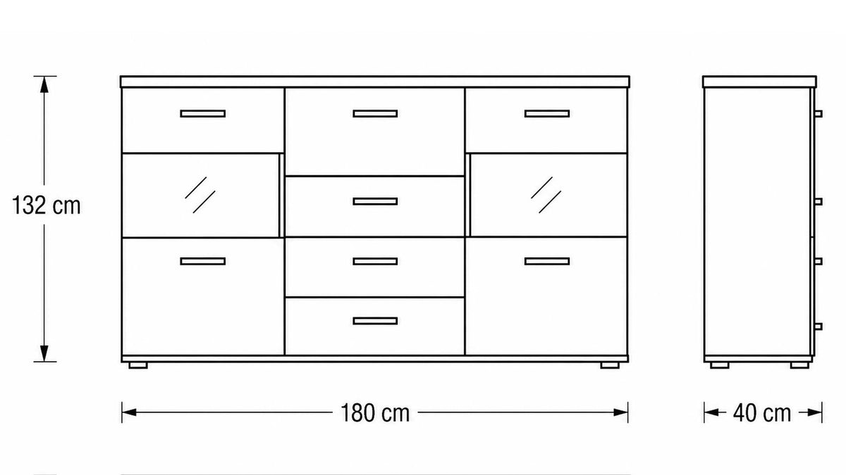 Interliving Highboard Serie 2110 in Alteicheoptik mit Glaseinsätzen