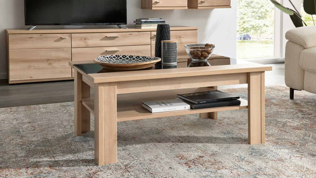 Interliving Couchtisch Naturbuche mit Glasauflage