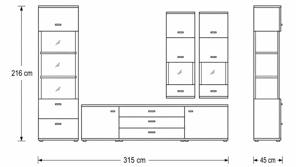 Interliving Wohnwand Serie 2110 in Naturbuche Dekor mit Vitrine