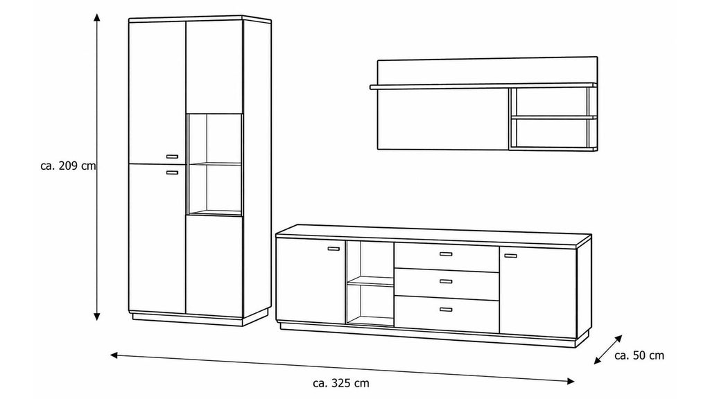 Interliving Wohnkombination Serie 2025 in Wildeiche mit Vitrine und Wandregal