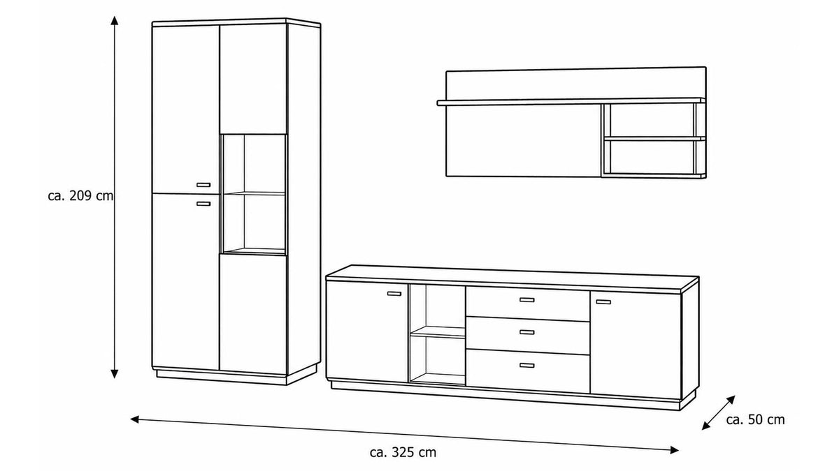 Interliving Wohnkombination Serie 2025 in Wildeiche mit Vitrine und Wandregal