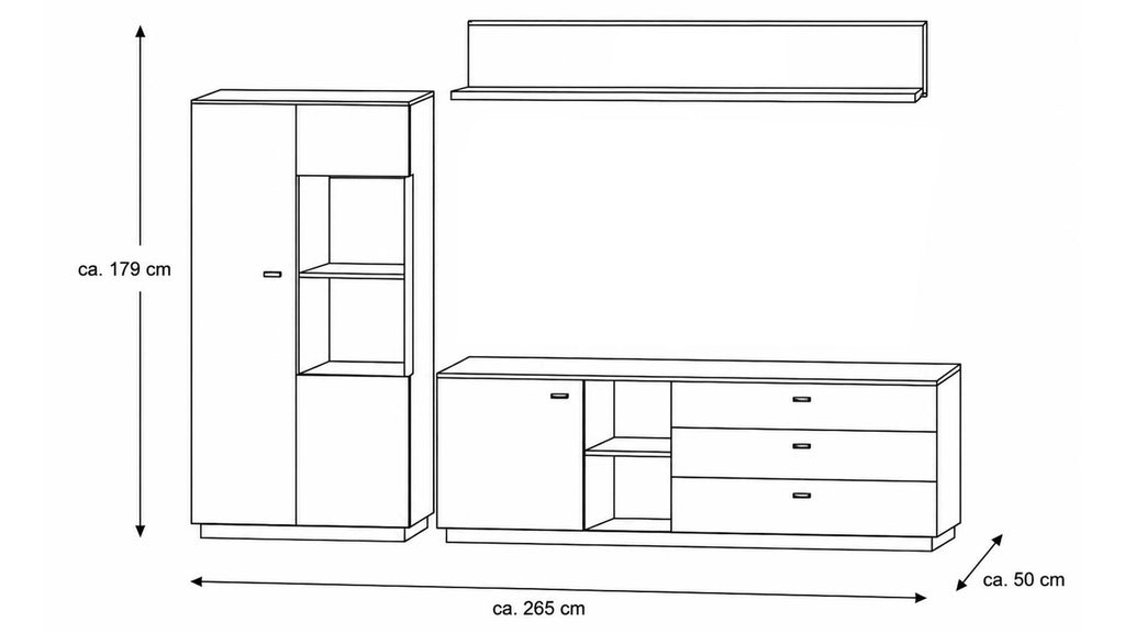 Interliving Wohnkombination Serie 2025 mit Vitrine, Lowboard und Wandregal
