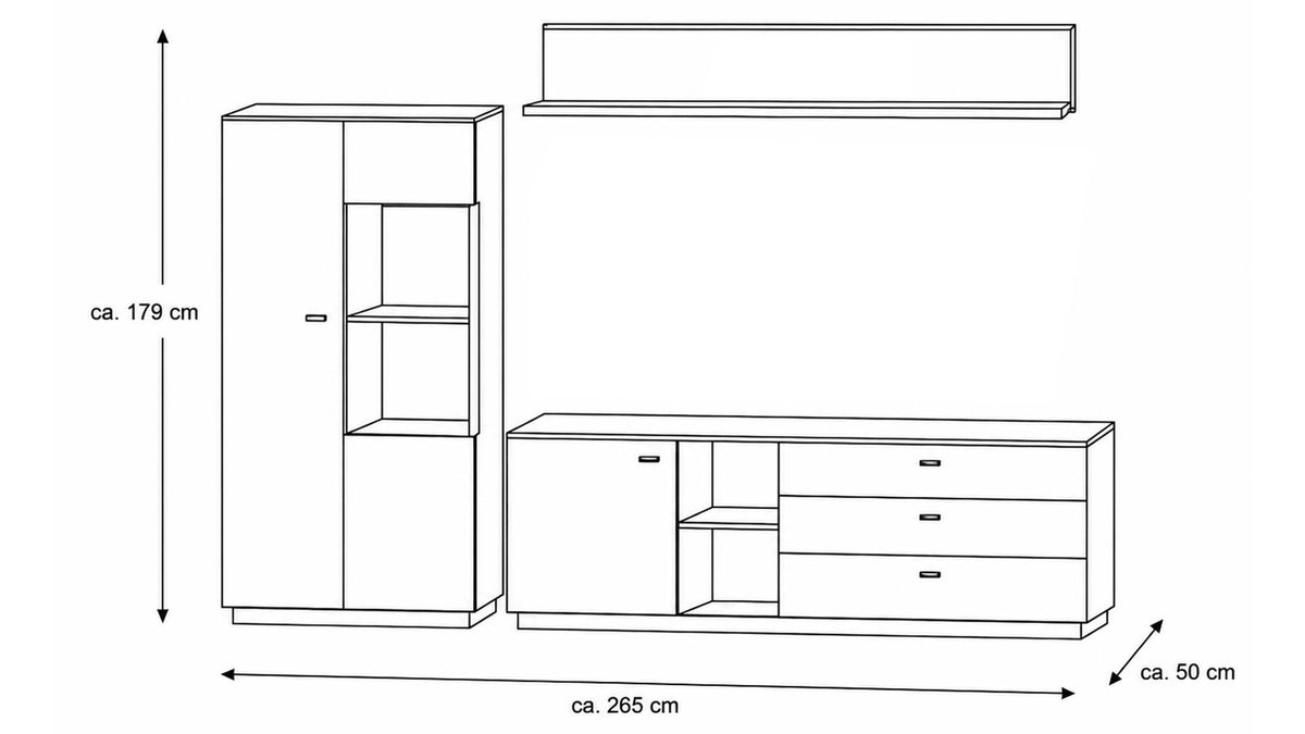 Interliving Wohnkombination Serie 2025 mit Vitrine, Lowboard und Wandregal