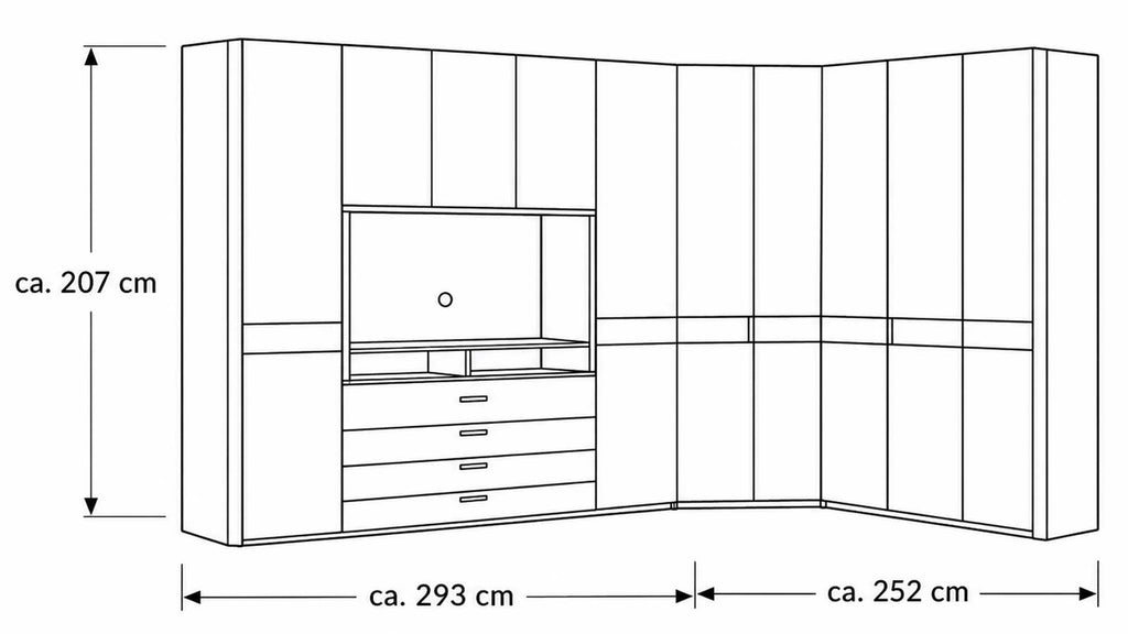 Eckkleiderschrank Serie 1207 Innenaufteilung