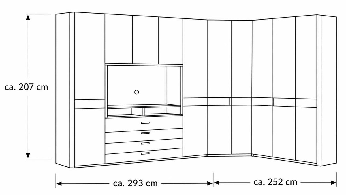 Eckkleiderschrank Serie 1207 Innenaufteilung