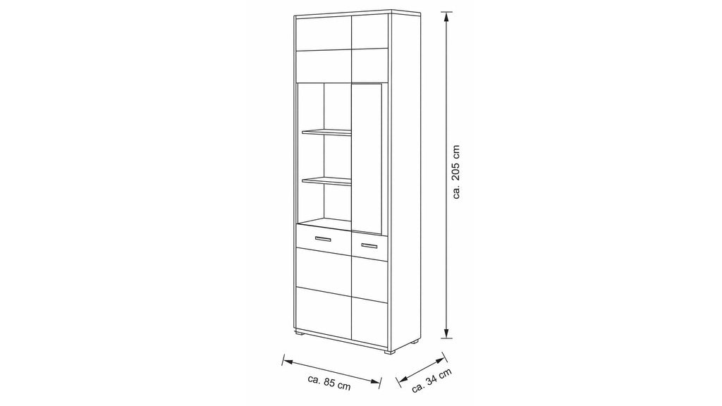 Interliving Kombivitrine Serie 2029 in Wildeiche mit Steinfurnier und getöntem Glas