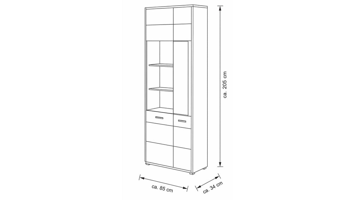 Interliving Kombivitrine Serie 2029 in Wildeiche mit Steinfurnier und getöntem Glas
