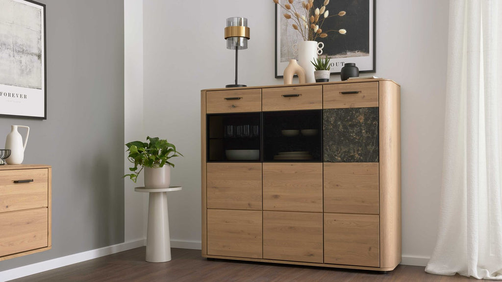 Interliving Highboard Wildeiche mit Steinfurnier