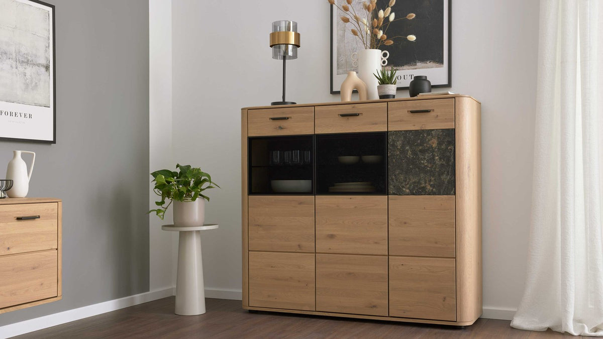 Interliving Highboard Wildeiche mit Steinfurnier