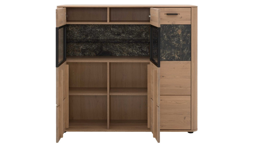 Interliving Highboard Serie 2029 in Wildeiche mit Steinfurnier-Akzenten