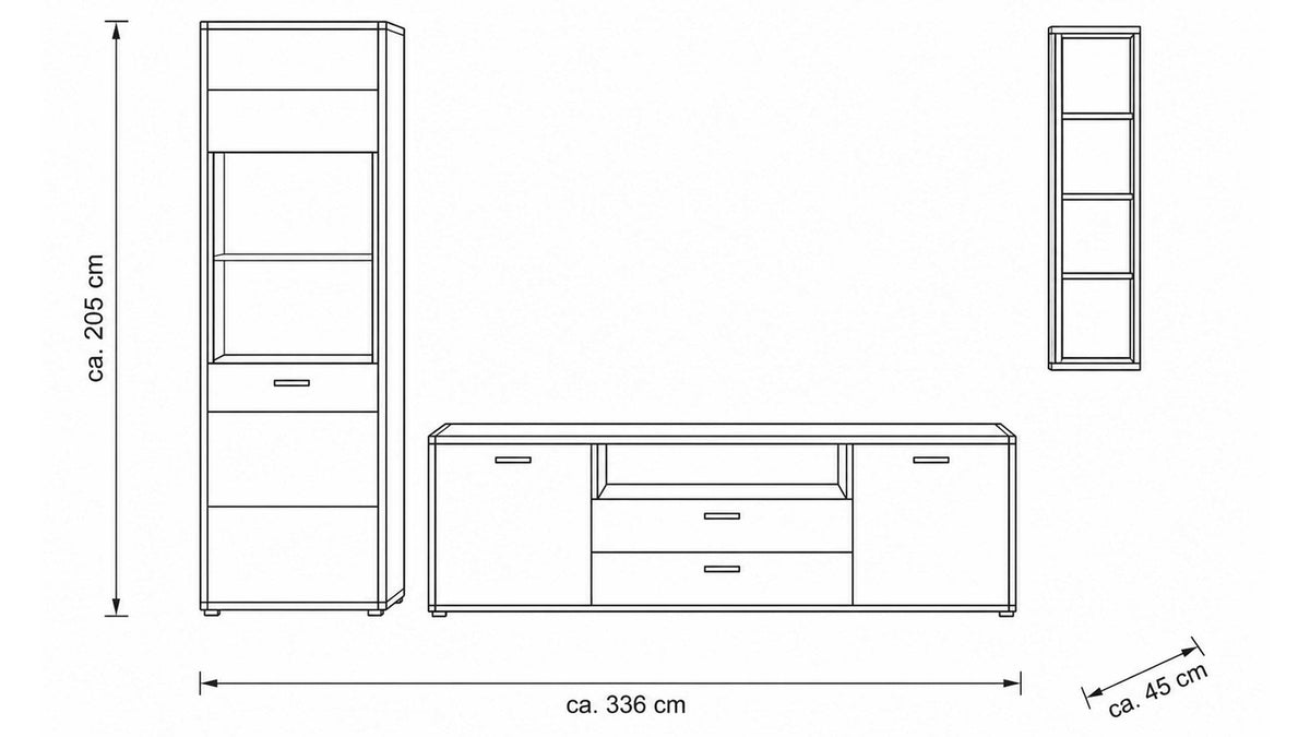 Interliving Wohnwand Serie 2029 in Wildeiche mit Vitrine und TV-Lowboard