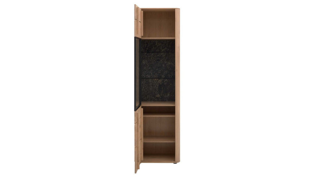 Interliving Vitrine Serie 2029 in Wildeiche mit grau getöntem Glaseinsatz