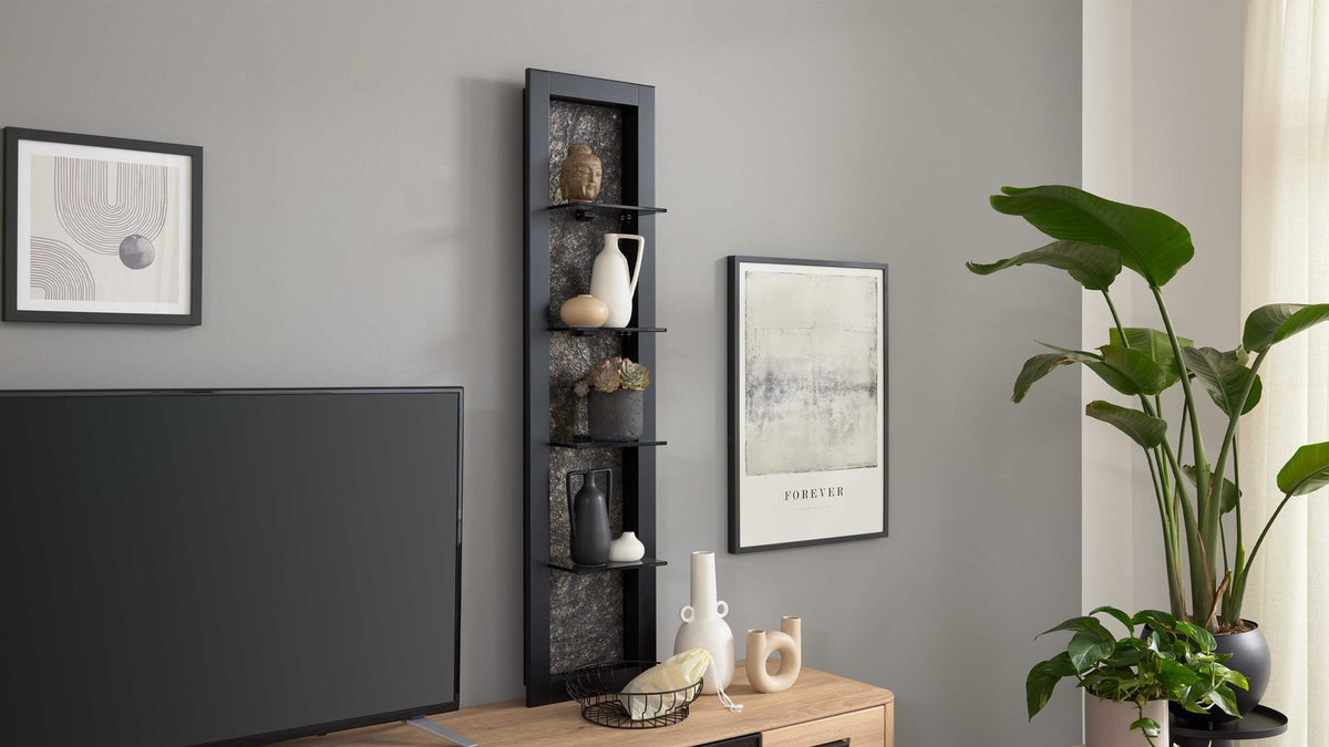 Interliving Wandregal Schwarz mit Glasböden