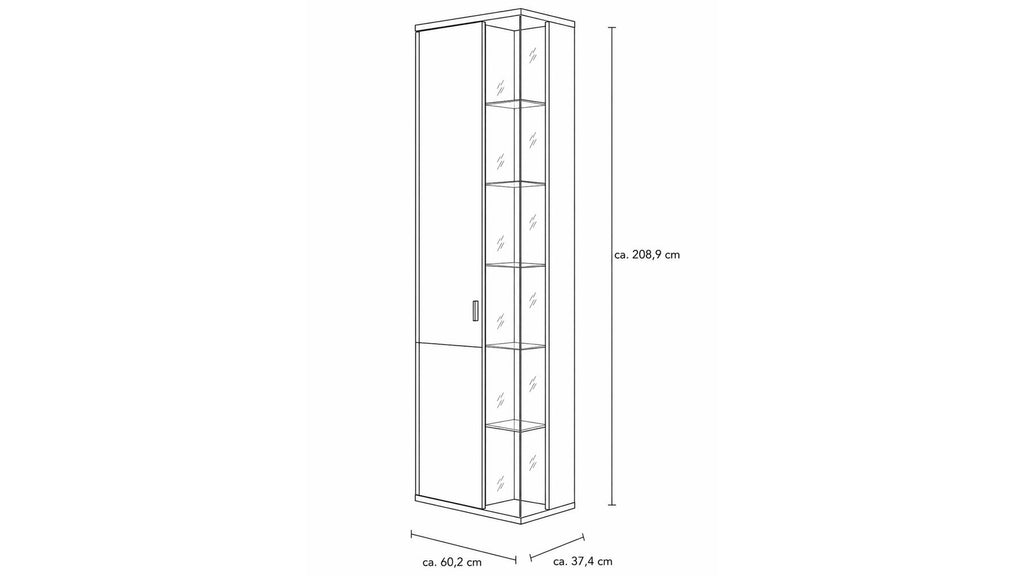 Interliving Vitrine Serie 2027 in Asteiche mit Schwarzglas-Einsätzen