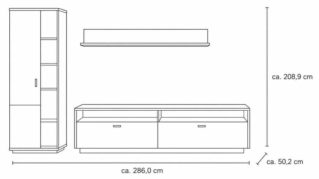 Interliving Wohnlösung Serie 2027 mit TV-Board, Vitrine und Wandregal