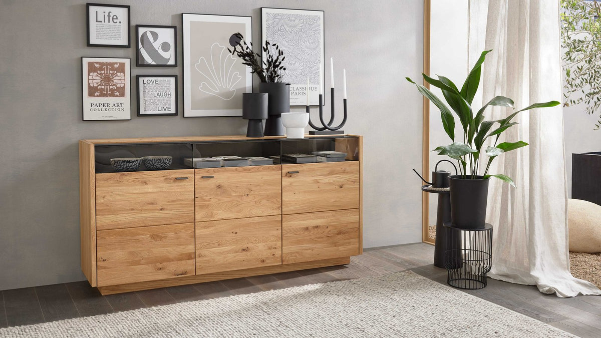 Interliving Sideboard Asteiche Schwarzglas