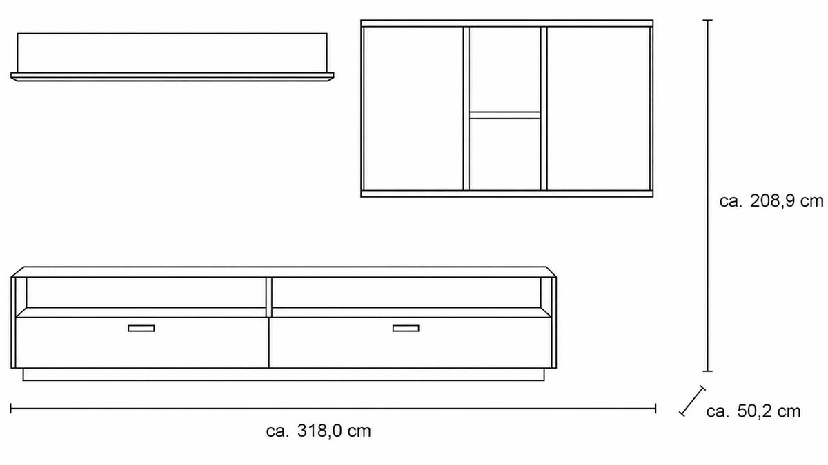 Interliving Wohnkombination Serie 2027 in Asteiche mit Hängevitrine