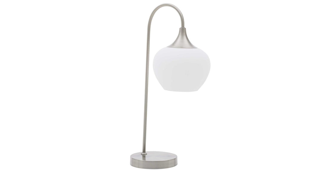 Tischlampe mit Mattglas und nickelfarbenem Metall