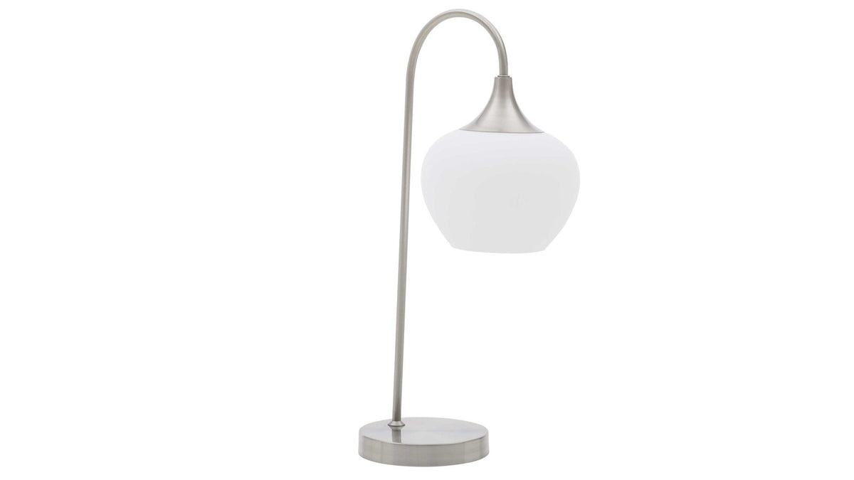 Tischlampe mit Mattglas und nickelfarbenem Metall