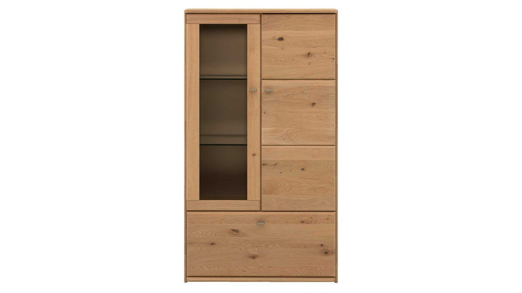 Interliving Highboard Serie 2028 mit Vitrinenfach und zwei Schubläden in Wildeiche