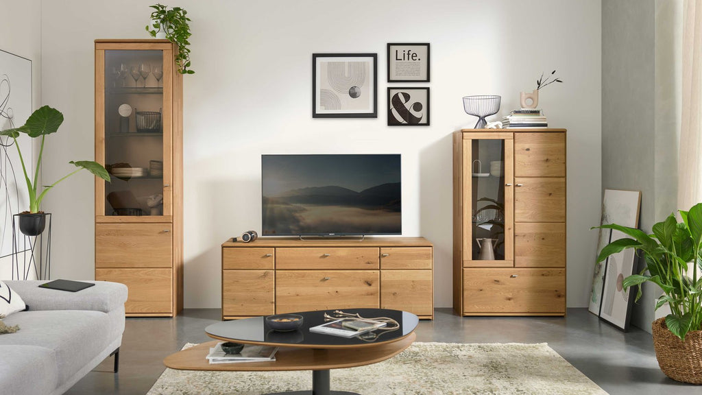 Interliving TV-Board mit zwei Vitrinen Wildeiche